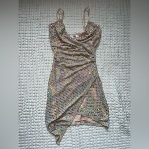 Honey and Rosie Iridescent Rose Sequin Wrap Mini Dress